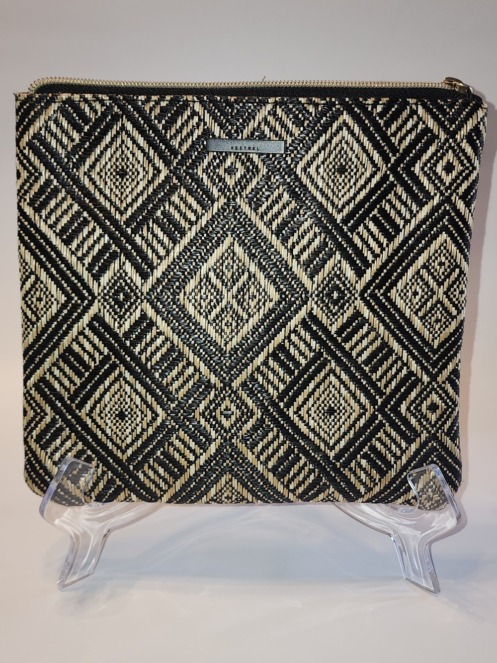 Kestrel Black & Natural Woven Diamond Pouch
